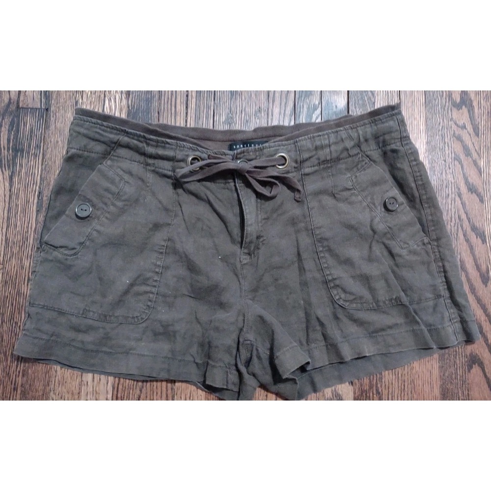 Sanctuary Women Olive Green Linen Blend Utility Cargo Shorts Size 32 Drawstring